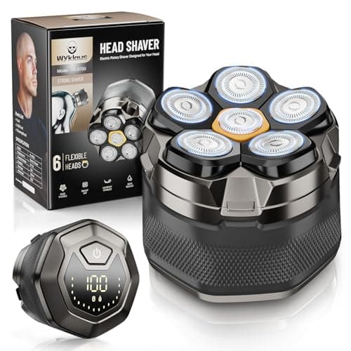 Wyklaus Head Shavers for Bald Men: Electric Razor IPX7 Waterproof-Wet Shaving for Face/Heads/Scalp-Rechargeable Detachable Rotary Shaver Grooming Kit-LED Display-Gift for Father