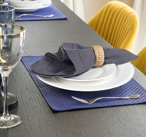 Bedding Craft Cotton Cloth Dinner Napkins Set of 12 – 18x18 Steel Grey with Hemstitched Mitered Corners – Machine Washable Reusable Napkins for Thanksgiving & Christmas 8