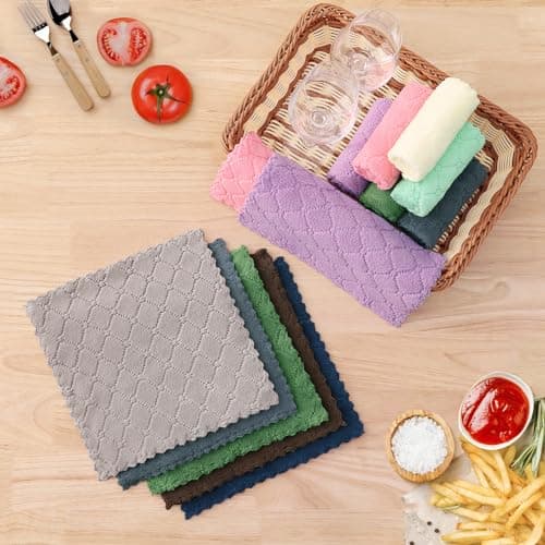 Homaxy 12 Pack Kitchen Dish Cloths (10 x 10 Inches, Grey), Super Soft and Absorbent Coral Velvet Dish Towels, Nonstick Oil Fast Drying Microfiber Cleaning Cloth, No Lint Household Dishcloths 5
