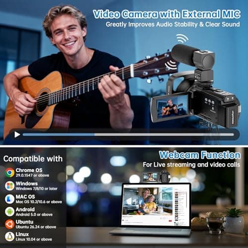 8K Video Camera Camcorder 2025 Latest 88MP Ultra HD Video Cameras Wifi Vlogging Camera for YouTube 18X Digital Video Cameras with 32G Card Microphone 6-Axis Anti-Shake IR Night Vision Video Recorder 6