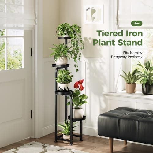 Bamworld Tall Plant Stand Indoor Outdoor, Corner Metal Flower Pot Stands for Multiple Plants, 4 Tier Heavy Duty Plant Shelf for Patio Garden Balcony Living Room Bedroom(Patent Design) 5