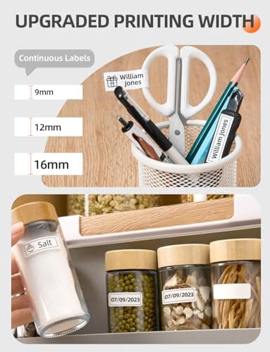 Makeid E1 Portable Label Maker - Bluetooth Compatible Thermal Printer - QWERTY Keyboard, 4.42" LCD Screen - Prints 9mm, 12mm, 16mm Clear Waterproof Sticker Labels - Includes USB Cable 6