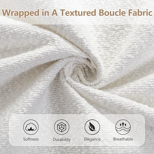 Christopher Knight Home Hazel King Size Bed Frame, Upholstered Platform Bed, Soft Boucle Wingback Headboard, Wood Bed Support and Slats, Curved-Shaped Headboard King Beds for Adult, 45.60" H White 5