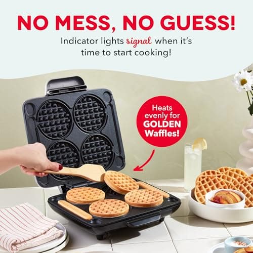 Dash Multi Mini Waffle Maker - Makes Four Waffles at Once for Family Breakfasts - Dual Nonstick Heating Plates & Easy-Release Surface - Compact & Fast-Heating - Graphite 6