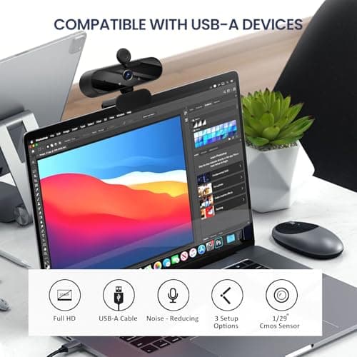 MTORED Full HD 1080P Webcam with Built-in Microphone, Rotatable Tripod 5