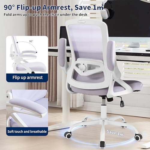 Nexthro Ergonomic Office Chair, Desk Chair with Adjustable Lumbar Support, Breathable Mesh Comfy Computer Chairs with Flip-up Armrests Executive Task Chair for Adults Home Office(Lavender) 8