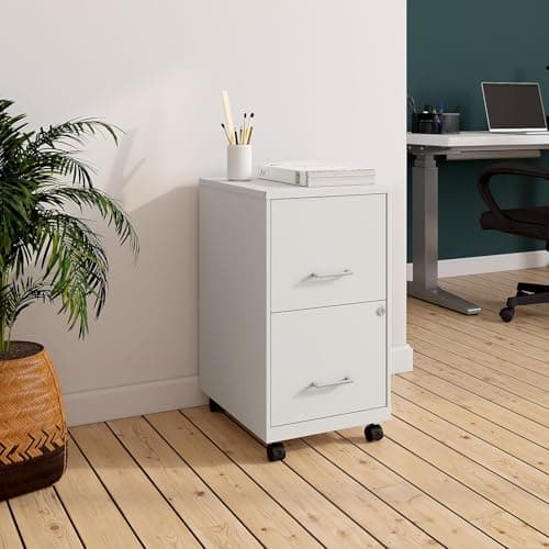 Staples 2-Drawer Vertical File Cabinet, Letter Size Documents, Lockable & Mobile, 18.9" D x 14.3" W x 26.3" H, White 8
