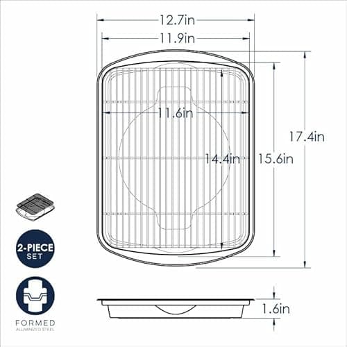 Nordic Ware Oven Crisp Baking Tray 2pc Set Includes Pan and Rack; Natural Aluminum For Air Frying, Crisping, Broiling, Baking; Cooking Surface 17 x 12 Inches 6