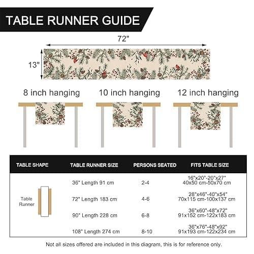 Seliem Winter Pine Needle Branches Table Runner, Pine Cone Cardinal Red Birds Berry Farmhouse Kitchen Dining Table Decor, Christmas Holiday Home Decoration Indoor Outdoor Party Supply 13 x 72 Inches 2