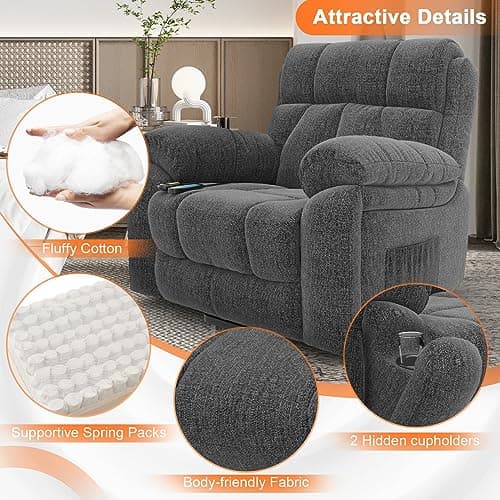YONISEE Oversized Lift Chairs Recliner for Elderly with Massage and Heat, Overstuffed Wide Recliners, Recliner Chairs for Adults, Heavy Duty and Safety Motion with 2 Concealed Cup Holders, USB Ports 7