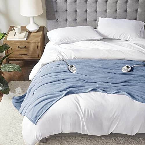 Serta Luxuriously Soft Plush Electric Blanket Fast Heating Cozy Cover, Safety Auto Shut Off Timer, Low EMF, Multi Heat Setting, ETL Certified, Machine Washable, Sea Blue King (92 in x 100 in)