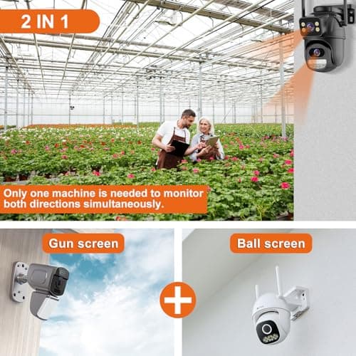 Security Camera Outdoor 2.4G WiFi PTZ Outdoor Camera Dual Lens Home Security Cameras Linkage 360°View 4MP Plug-in Cable Two-Way Talk,AI Detection,Full-Color Night Vision,Auto Tracking,24/7 Recording 7