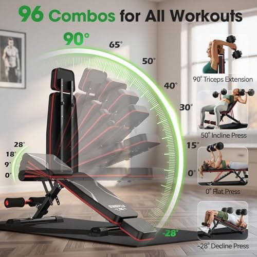 FLYBIRD Adjustable Weight Bench Fits up to 6'5'', 750LBS Capacity for Full Body Workout, 27LBS Sturdy Foldable Bench Press for Home Gym, 5X Stable Lifting Bench Incline Decline Flat Dumbbell Exercise 6
