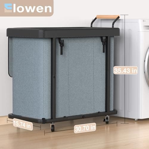 60 Gal (230L) Laundry Hamper 3 Section with Lid, Leather Patchwork Laundry Sorter with Rolling Lockable Wheels and Handle, Laundry Basket Organizer for Laundry Room, Bedroom and Bathroom - Gray 6