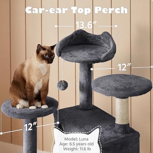 Yaheetech 54in Cat Tree, Multi-Level Cat Tower with Spacious Kitten-ear Perch, 2 Cozy Caves, Scratching Posts, Climbing Ladder, 2 Plush Balls, Durable Pet House Furniture for Indoor Kittens, Dark Gray 5