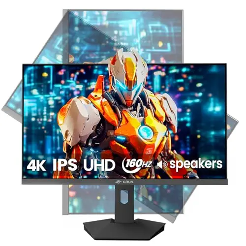 CRUA 27” 4K Gaming Monitor, UHD 3840x2160 160Hz IPS Screen, Height/Pivot/Swivel/Tilt Adjustable Vertical Monitor, Support AMD FreeSync, Built-in Speakers, 120% sRGB, PIP/PBP, HDMI 2.1 & DP 1.4-Black
