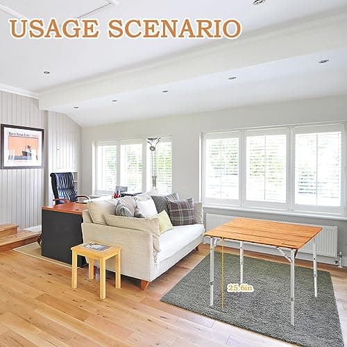 KingCamp Bamboo Folding Table Environmental Camping Table with Adjustable Height Aluminum Legs Heavy Duty 4-Folds Portable Camp Tables for Travel, Picnic, Party, Beach, 1-2 People 7