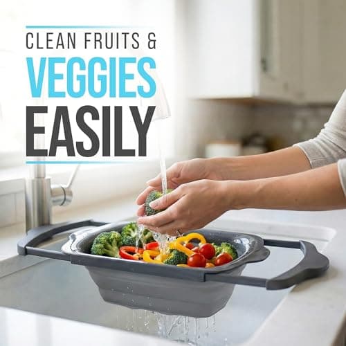 Comfify XL Large Kitchen Strainer - Collapsible Silicone Over-The-Sink Colander with Extendable Handles - Use with Pasta, Fruit, Berries & Veggie - 6 Quart - Gray 5