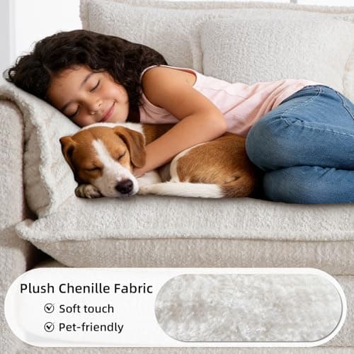 GNIXUU 112" L Shaped Sectional Sofa Cloud Couch for Living Room, Oversized Modular Sectional Sofa with Movable Ottoman, 4 Seat Chenille Deep Seat Sofa Set with Double Cushion & Pillows, Beige 7