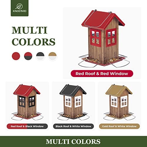 Kingsyard Cute Bird House Feeders for Outside, Hanging Metal Bird Feeder with 4 Ports, Outdoor Garden Yard Decorations for Cardinals Finches Chickadees Goldfinches & Sparrows Birds Watching 7