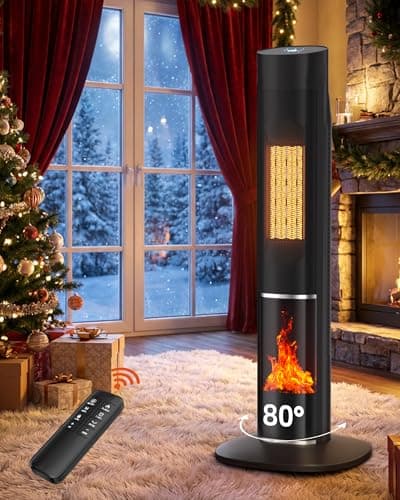 MEPTY 1500W Space Heater Large Room, Electric Room Heaters for Indoor Use with 120° Oscillation, 24H Timer, ECO Mode, 3D Flame, Energy Efficient, Portable Tower Heaters for Office, Bedroom