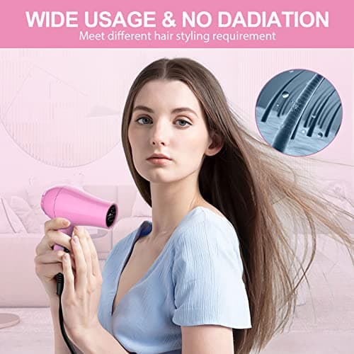 Portable Travel Hair Dryer,Mini Lightweight Dual Voltage Blow Dryer 1200W with Folding Handle,Blowdryer with One Concentrator 7