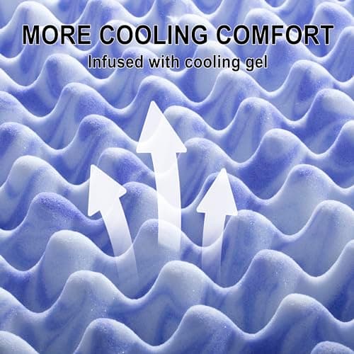 BreezeRest Memory Foam Mattress Topper 2 Inch Egg Crate King,Purple Supportive Gel Foam Mattress Topper for Pressure Relief,Bed Topper in a Box CertiPUR-US Certified, King Size, Blue and White 7