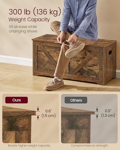 VASAGLE Storage Chest, Storage Trunk with 2 Safety Hinges, Storage Bench, Shoe Bench, Farmhouse Style, 15.7 x 39.4 x 18.1 Inches, for Entryway, Bedroom, Living Room, Rustic Brown ULSB060T01 6