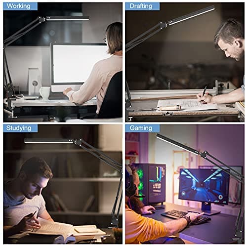 LED Desk Lamp,Adjustable Swing Arm Desk Lamp with Clamp,Dimmable Desk Light Eye-Care Table Light, Memory Function, 3 Color Modes, 10-Level Brightness Table Lamp for Home, Office, Study, Reading 7