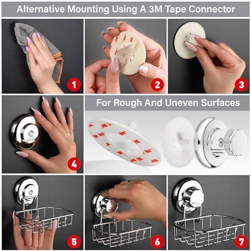 HASKO 2-Pack Suction Cup Soap Holder – Bar Soap Dish for Shower with Hooks for Bathroom – Optional Mounting with Adhesive Tape – Includes 2 Soap Savers – Polished Stainless Steel SS304 6