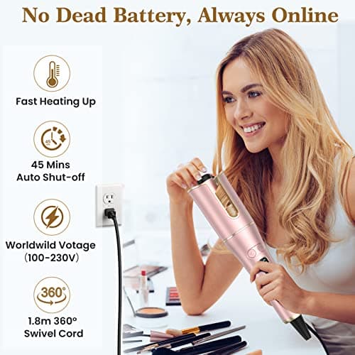 Automatic Curling Iron, Auto Hair Curler Wand with 4 Temperatures & 3 Timers & LCD Display, Curling Iron with 1" Large Rotating Barrel, Dual Voltage Auto Shut-Off Spin Iron for Hair Styling 5