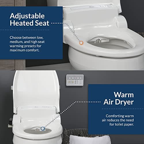 Bio Bidet BB1000 Warm Water Bidet Seat, Air Dryer, Heated Seat with Slow Close Lid, Remote Control, Elongated 6