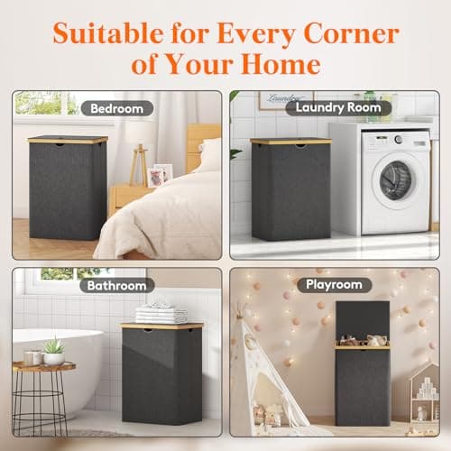 Lifewit 160L Double Laundry Hamper with Lid, Extra Large Bamboo Laundry Basket Dirty Clothes Hamper, 2 Section Laundry Bin Organizer for Laundry Room Bedroom with 2 Removable Liners & Bags, Black 8