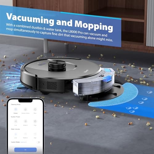 Tikom Robot Vacuum and Mop Combo, 6000Pa Automatic Robotic Vacuum Cleaner, Smart Mapping, 150 Min Max, Ideal for Pet Hair, Hardfloors, Carpets, Home(L8000 Pro) 5