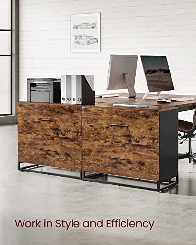 VASAGLE Lateral File Cabinet, Home Office Printer Stand, 2-Drawer Filing Cabinet, with Anti-tip Interlocking Mechanism, for A4, Letter-Size, Legal-Size Hanging Files, Rustic Brown and Ink Black 6