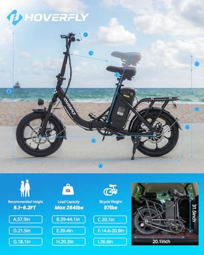 Hoverfly H3 16" Electric Bike, Max 28Miles Range(Pedal-Assist) & Speed 15.5 Mph Power by 500W Peak Motor, Folding E-Bike with Removable Battery, Front Suspension and Commuter Electric Bicycle Adults 7