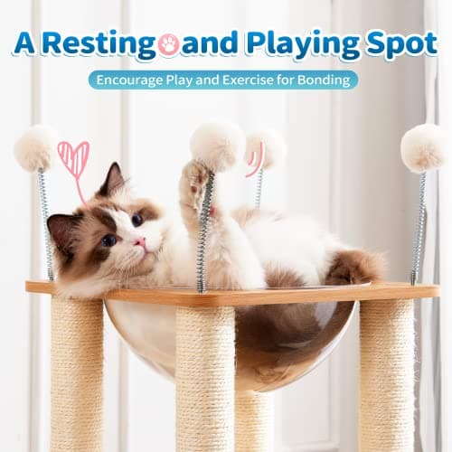 Made4Pets Cat Tree for Indoor Cats, Modern Cat Tower Tall for Large Cats Kitten, Wood Kitty Condo Climbing Furniture Heavy Duty, Vesper Cute Castle with Scratching Post and Ramp 5