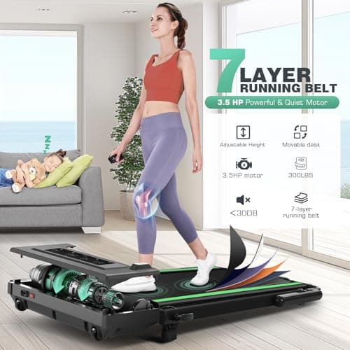 Walking Pad Treadmill with Desk Workstation,3.5 HP Foldable Treadmills with 15% Incline & Handle Bar,450lbs Capacity,2s Folding,Ultra-Quiet,Small/Compact Under Desk Treadmills for Home Ofiice 5
