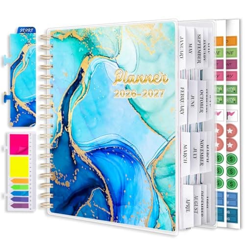 Planner 2026-2027, Large 18 Months Academic Daily Weekly Monthly Planner Yearly Agenda Jan. 2026–June. 2027, 7.9" x 9.8", Page Tabs, Separator Page, Pocket Folder, Bookmark, Stickers, Sticky Note Set
