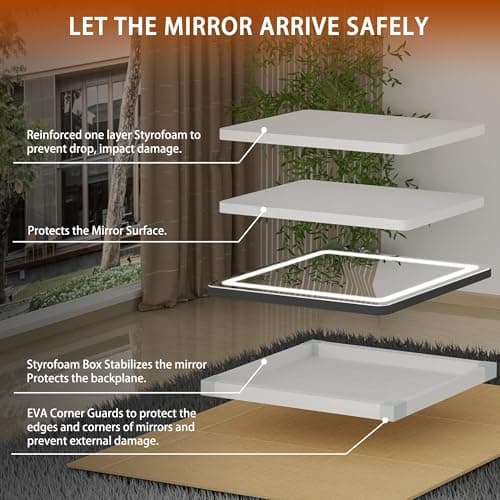 Hasipu Vanity Mirror with Lights, 32" x 22" LED Makeup Mirror, Lighted Makeup Mirror with Dimmable 3 Modes, Touch Screen Control Vanity Mirror Square Black 8