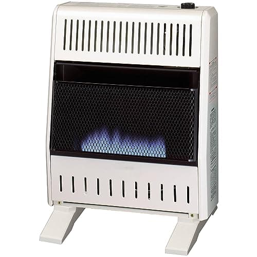ProCom MN200TBA-B Ventless Natural Gas Blue Flame Space Heater with Thermostat Control for Home and Office Use, 20000 BTU, Heats Up to 950 Sq. Ft., Includes Wall Mount and Base Feet, White