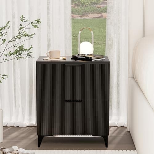 Royal Windsor Small Fluted Nightstand Set of 2 with 2 Drawers, Side End Table, Small Accent Storage Cabinet,Modern Night Stand Bedside Table for Bedroom Full Size Bed,Black 5