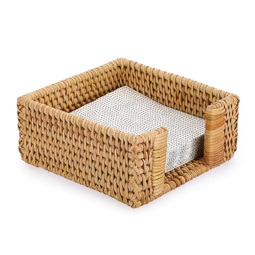 Sumnacon Napkin Holder,Square Rattan Napkin Holder Table Wicker Countertop,Cocktail Napkin Holders Rustic Napkin Holders for Kitchen Dining Table Counter Vintage Napkin Basket for Picnic Wedding Party