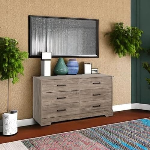 Prepac Rustic Ridge Farmhouse 6-Drawer Double Dresser, Brown Dresser for Bedroom, Chest of Drawers with 6 Storage Drawers, 53.25” wide x 18.25” deep x 28.5” tall, Brown 7
