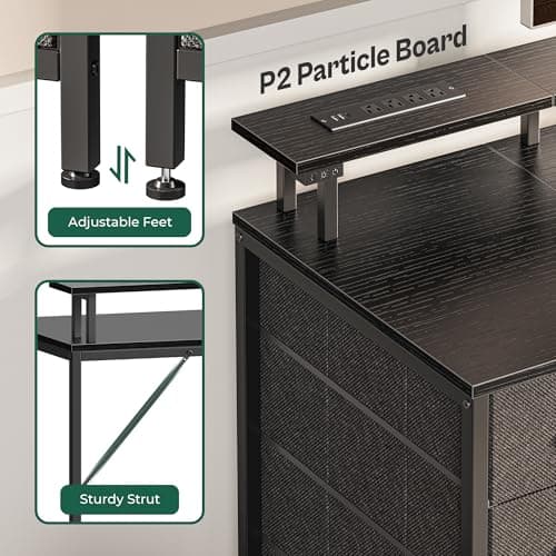 Huuger 47 Inch Computer Desk with Power Outlets and LED Lights, Gaming Desk with 4 Drawers, Office Desk with Monitor Stand, Study Work Home Office, Small Spaces, Black 8