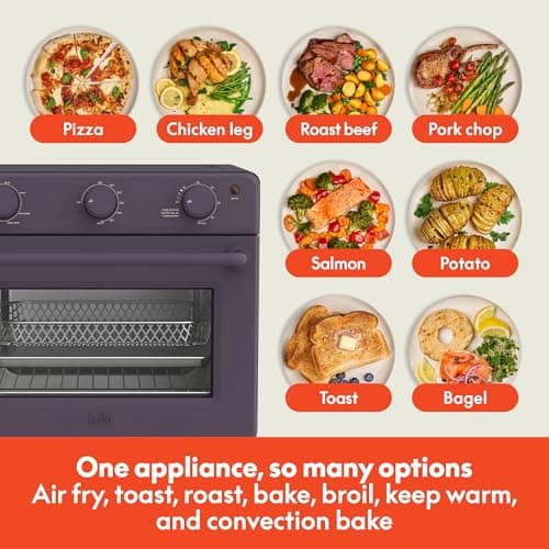 bella Air Fry Toaster Oven, 7 Preset Cooking Options, Dishwasher-Safe EverGood Coated Trays Included, 60-Minute Auto Shutoff w Audible Timer, Power Indicator Light, 1700 Watt, Plum 5