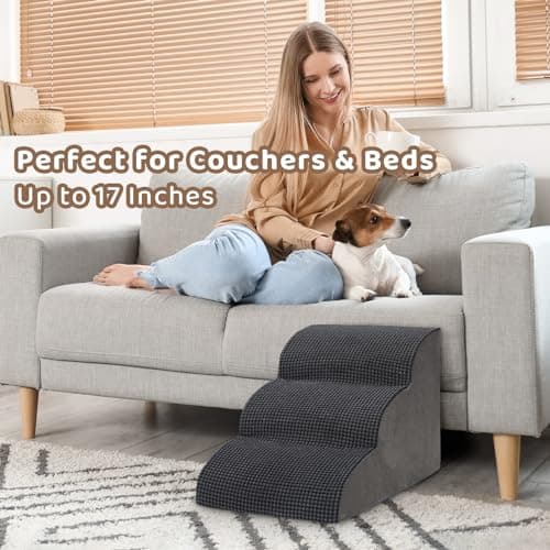 EASYSOAR 3-Step Dog Stairs for Bed & Couch - High Density Foam Pet Stairs for Small Dogs & Cats 8