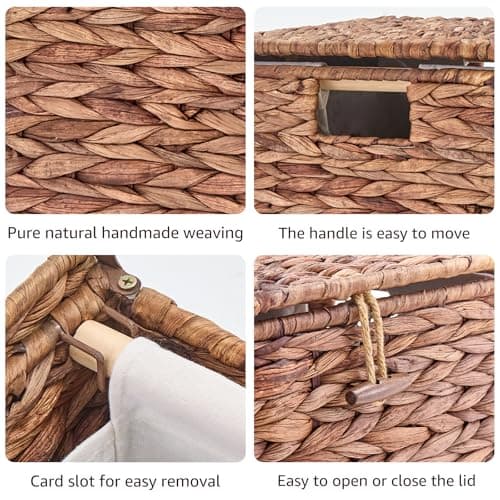 Large Laundry Hamper with Lid and 2 Removable Liner Bags, Natural Handwove Seagrass Clothes Hamper,Wicker Laundry Basket, Foldable, Heightened Feet,Rattan Clothes Laundry Basket (S-BN) 5