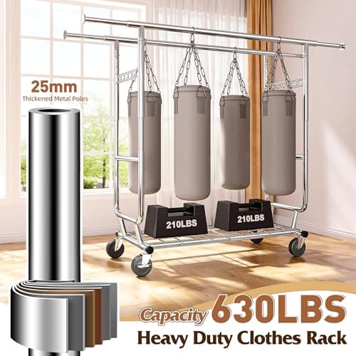 Raybee Clothes Rack Load 630LBS, Heavy Duty Clothes Rack, Rolling Clothing Racks for Hanging Clothes with Wheels, Adjustable & Commercial Garment Rack, 22" D x 75" W x 68" H 4