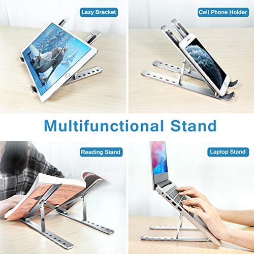 ivoler Laptop Stand, Laptop Holder Riser Computer Tablet Stand, 6 Angles Adjustable Aluminum Ergonomic Foldable Portable Desktop Holder Compatible with 10-15.6” MacBook,iPad, HP, Dell, Lenovo Silver 7